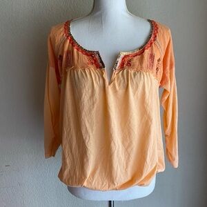 Free People Orange Embroidered Blouse